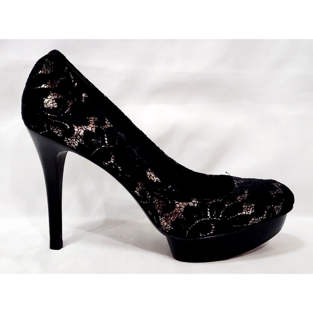 Tory Burch BLACK FABRIC LACE Mesh Silver Leather Stiletto Heel Pump High 9.5 New - Picture 16 of 16